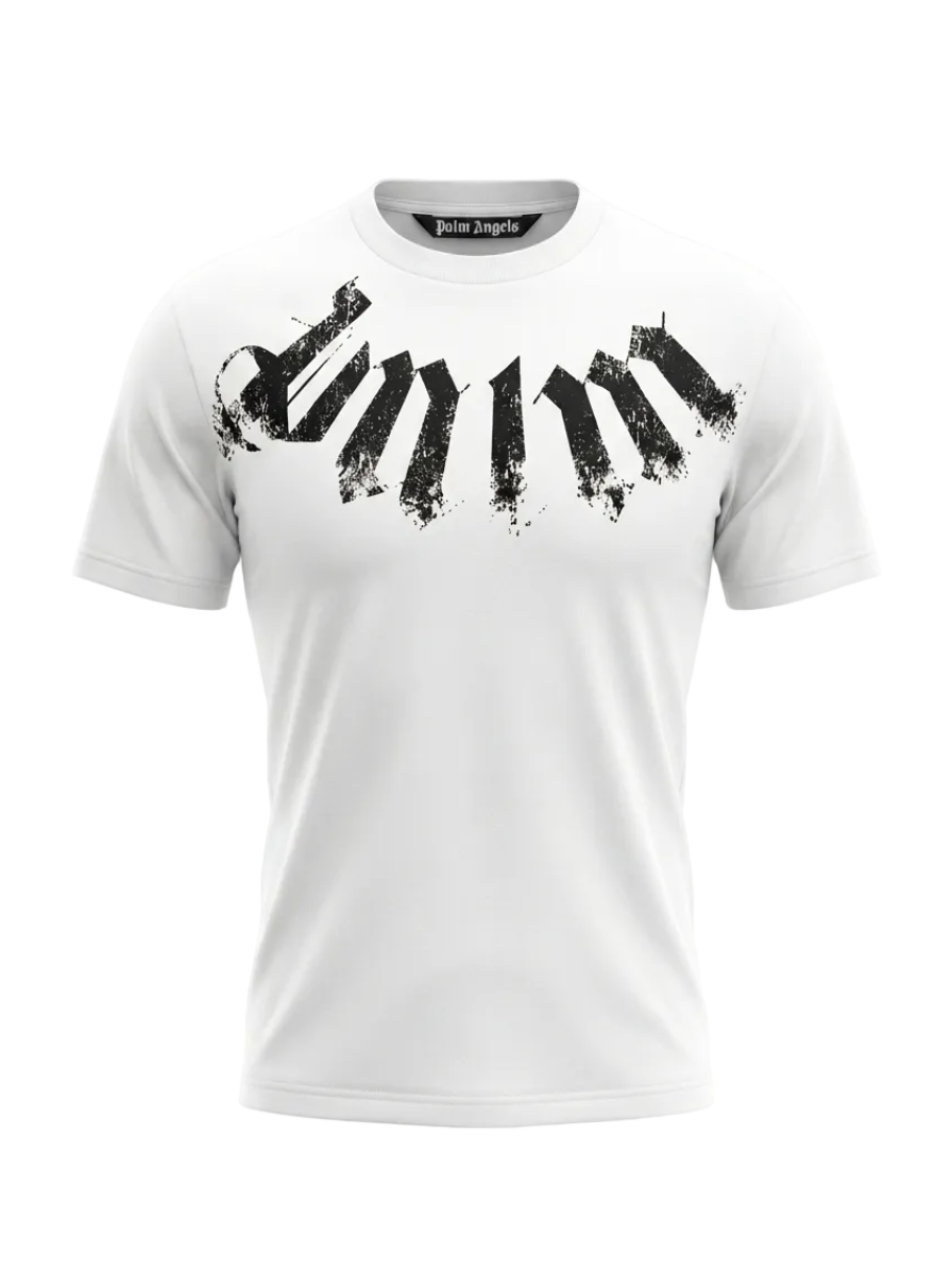 Palm Angels Logo Printed White Tshirt For Men