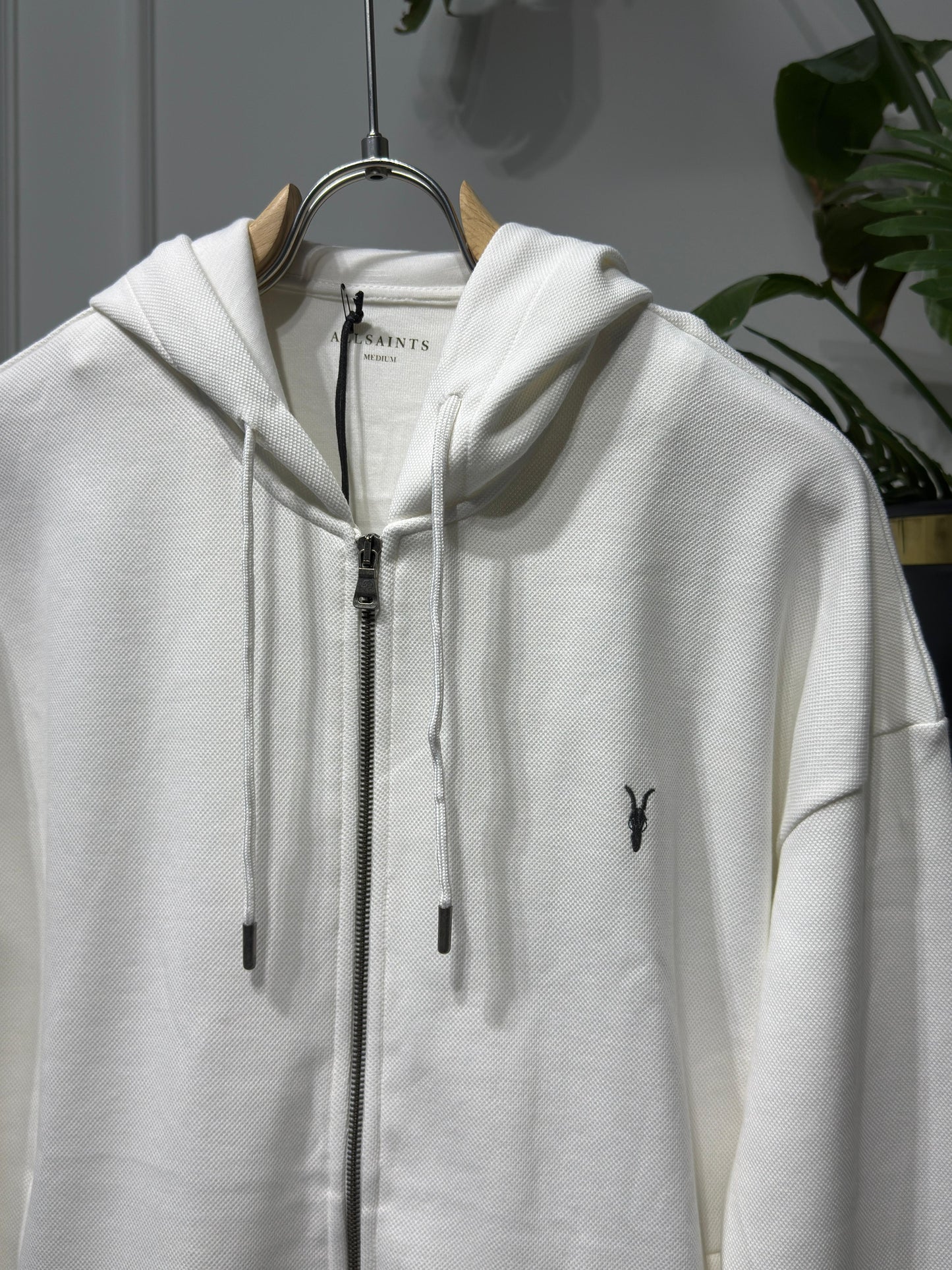 Embriodered logo full-zip white hoodie for men