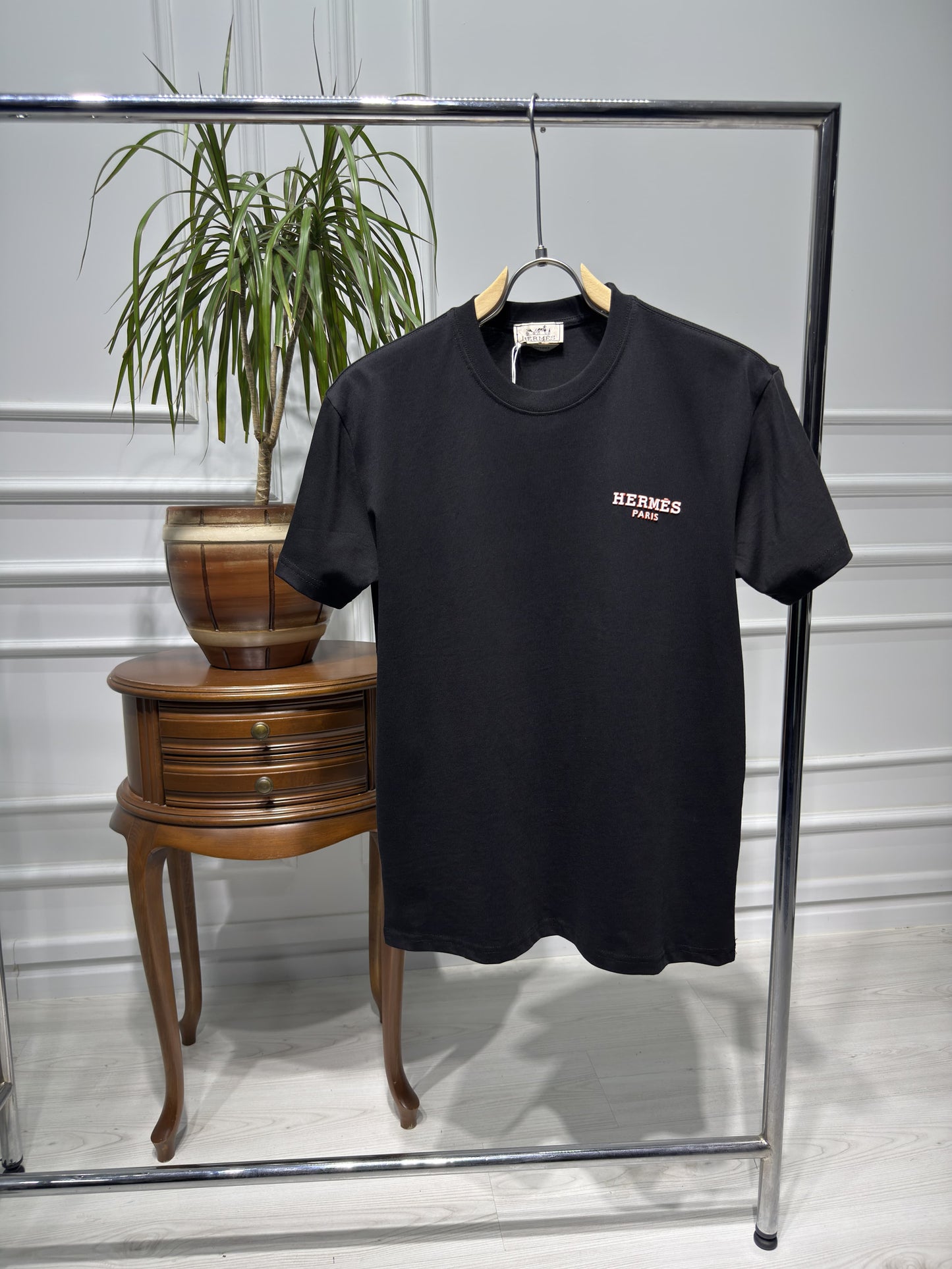Hermes Rubber Logo Black Tshirt For Men