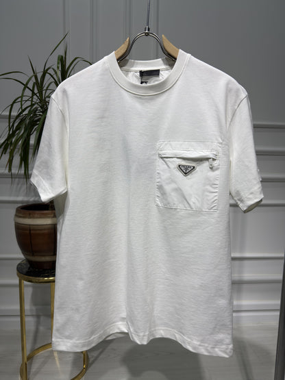 Nylon Pocket White Tshirt For Men