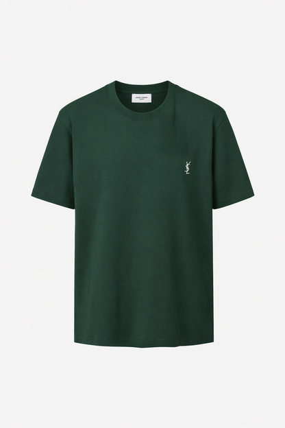 YSL Embroidered Logo Dark Green Tshirt For Men