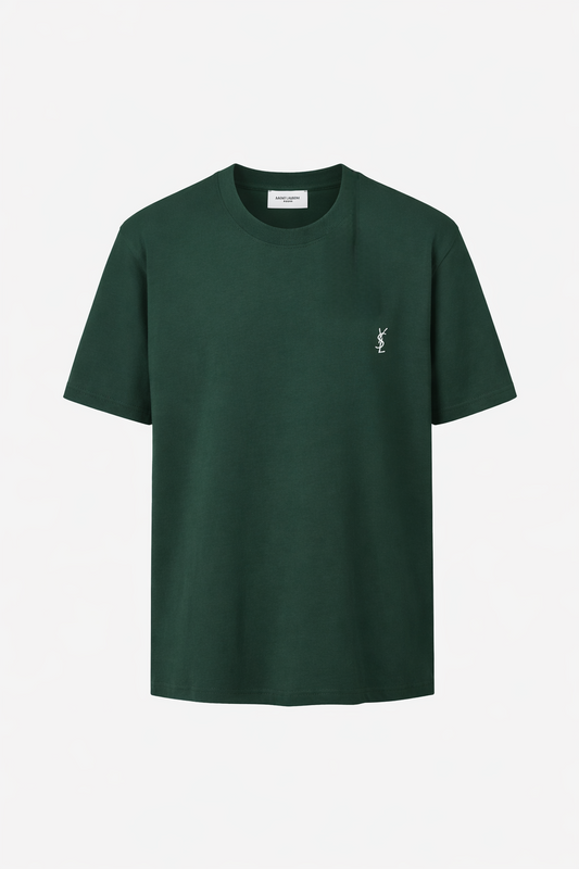 YSL Embroidered Logo Dark Green Tshirt For Men