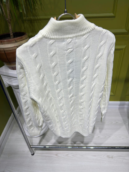 Polo Ralph Lauren Cream Cable-Knit Quarter-Zip For Men