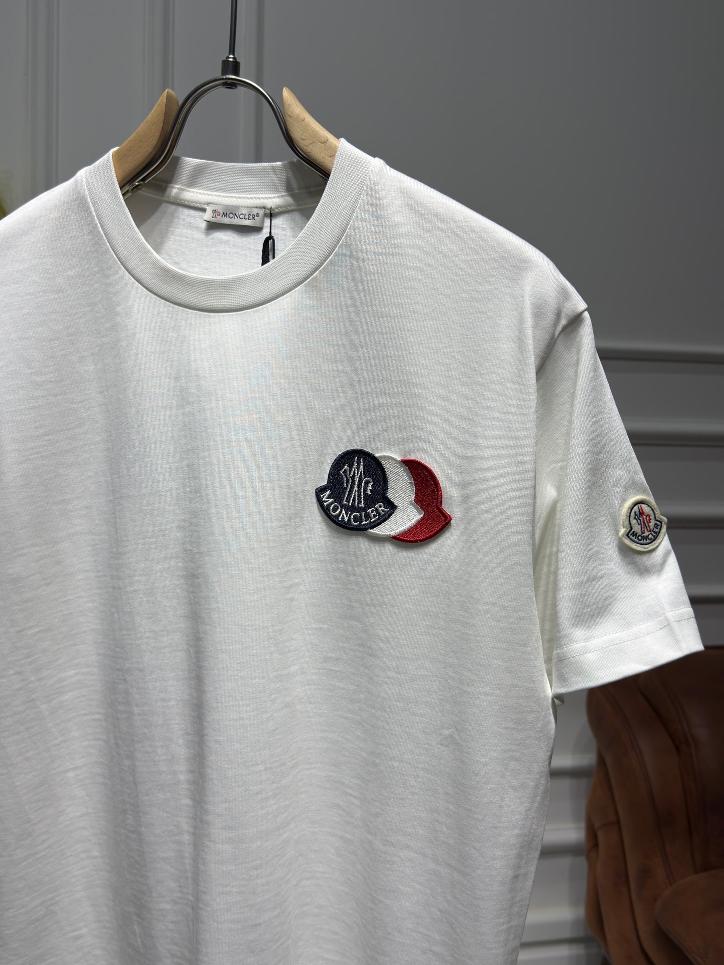 Embroidered Tricolor Logo White Tshirt For Men
