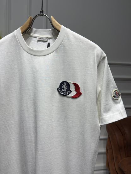 Embroidered Tricolor Logo White Tshirt For Men
