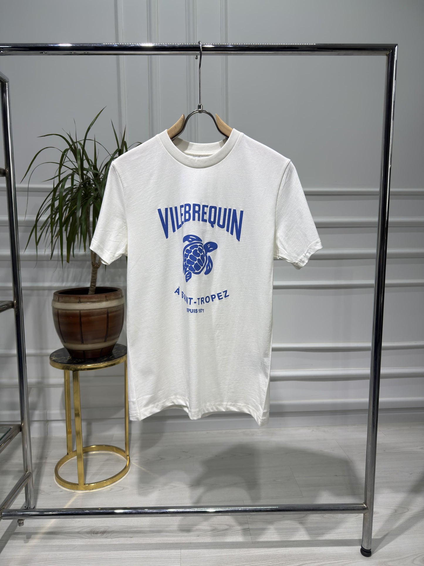 Vilebrequin Blue Printed Logo White slimfit Tshirt For Men