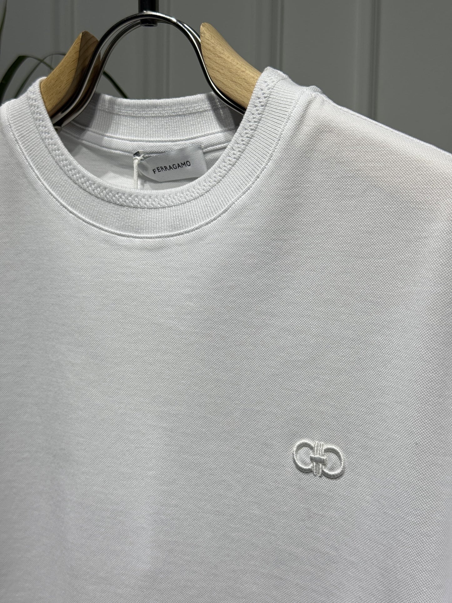 Ferragamo Embroidered Logo White Tshirt For Men