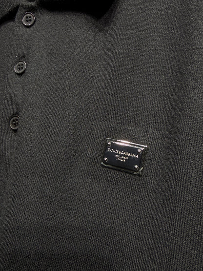 D&G Black Knitted Polo For Men