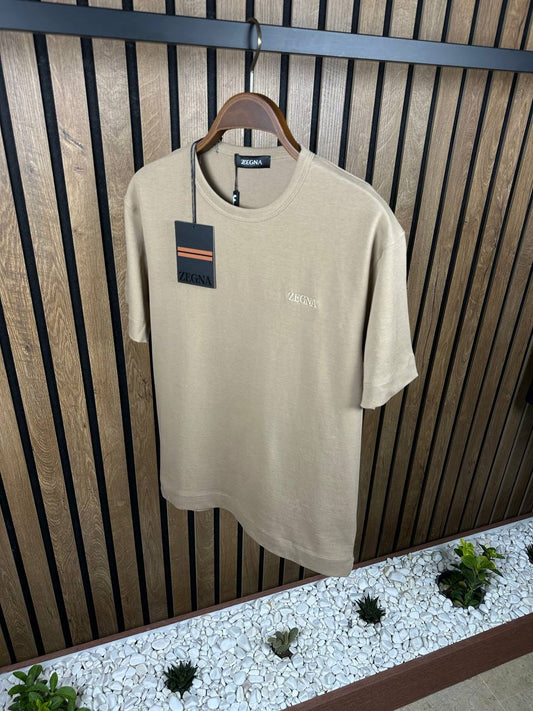 ZEGNA Embroidered Logo Brown Tshirt For Men