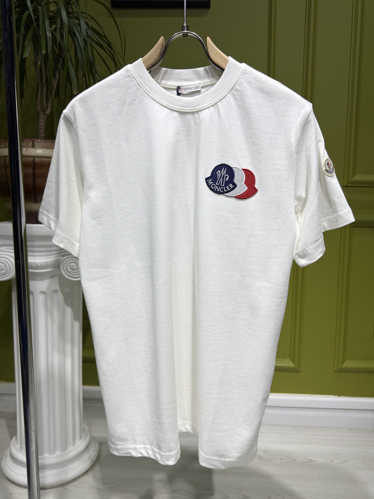 Embroidered Tricolor Logo White Tshirt For Men