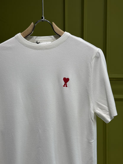 Ami Paris White Knitted Tshirt For Men