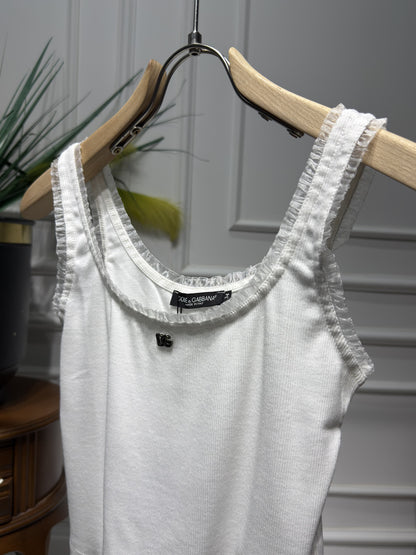 DG Silver Metal logo White Tank Top for Women