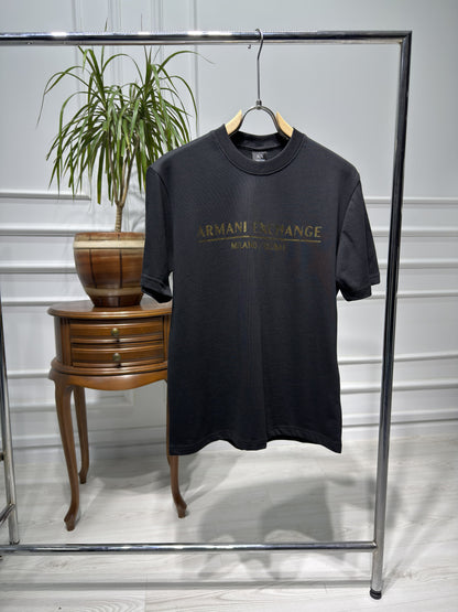 AX Gold Logo Black Tshirt For Men