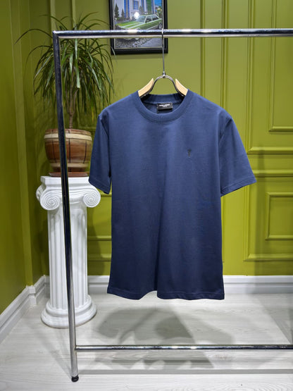 YSL Embroidered Logo Navy Blue Tshirt For Men
