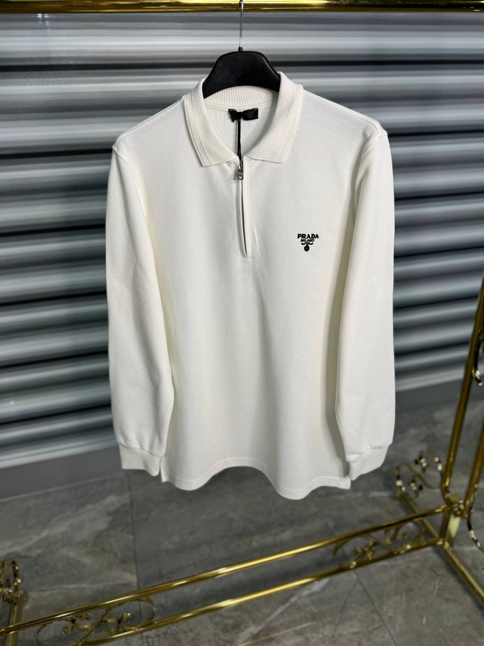 Prada Half-zip Offwhite Polo For Men