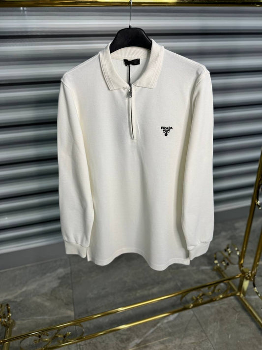 Prada Half-zip Offwhite Polo For Men