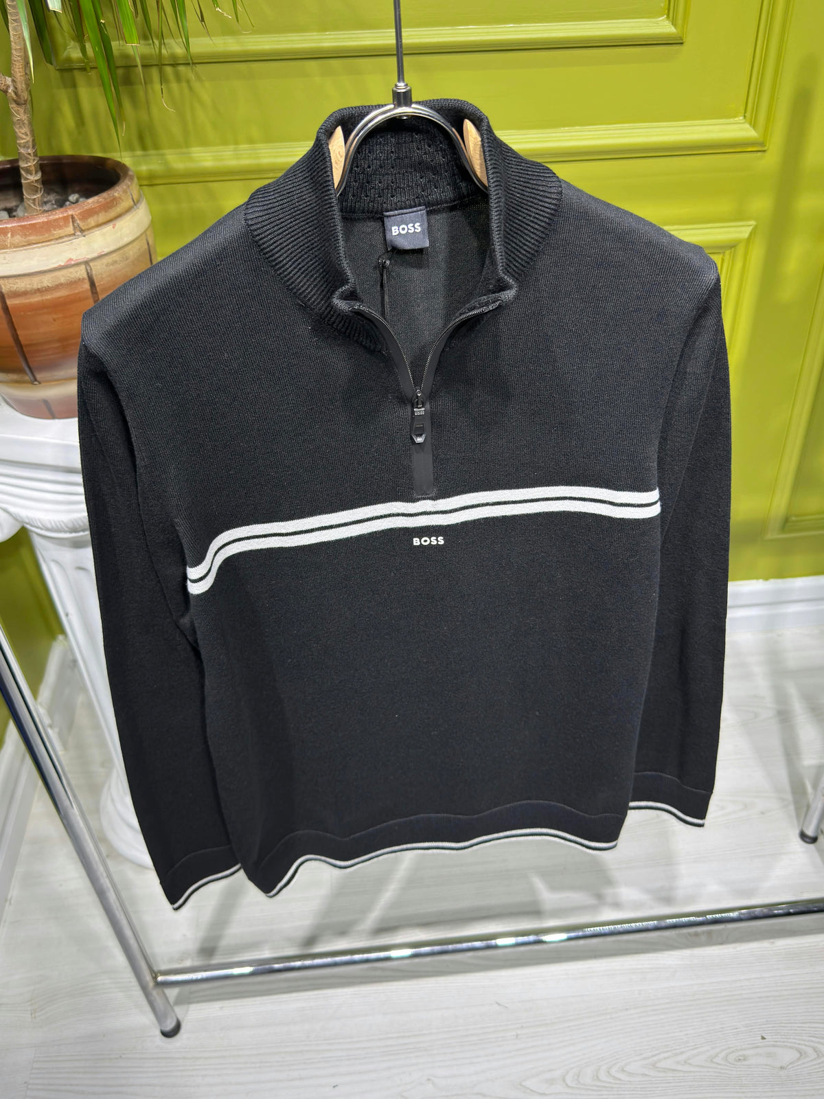 BOSS Black Quarter-zip Knit Pullover For Men
