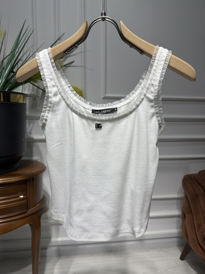 DG Silver Metal logo White Tank Top for Women