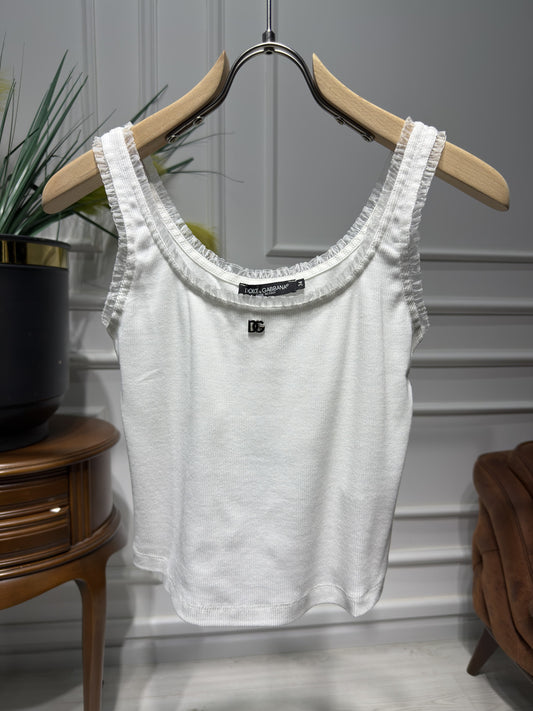 DG Silver Metal logo White Tank Top for Women