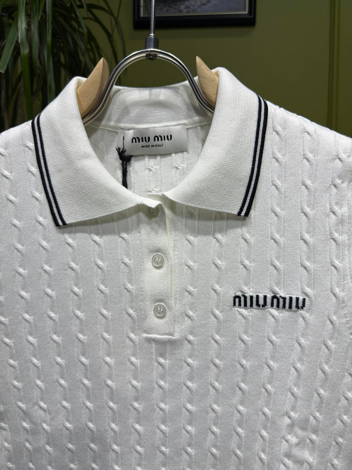 White Cable-knit Long-sleeve Polo For Women