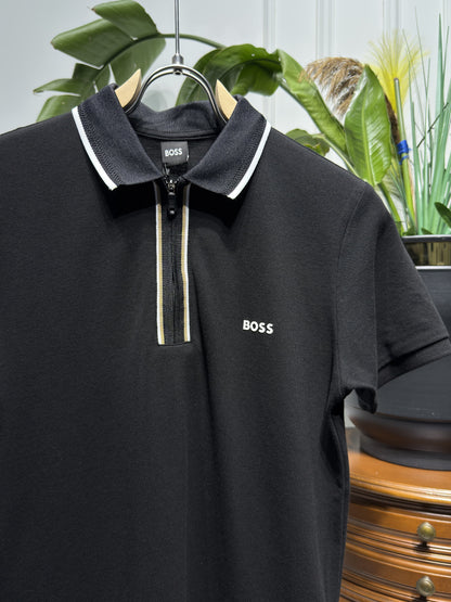 BOSS Rubber Logo Black Polo Tshrit For Men