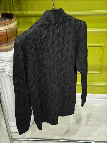 Polo Ralph Lauren Black Cable-Knit Quarter-Zip For Men
