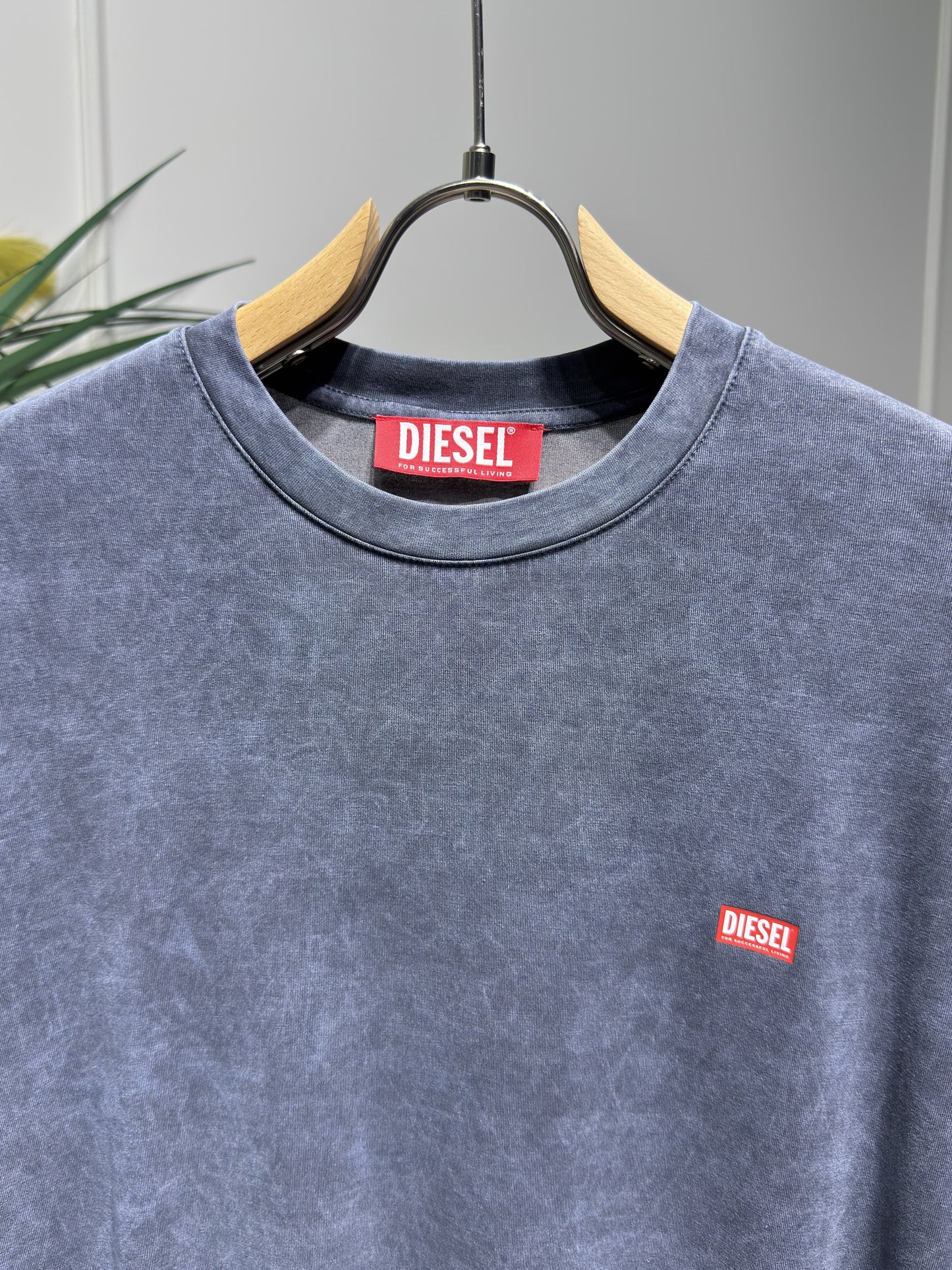 DIESEL Logo Printed Washed Blue Tshirt For Men