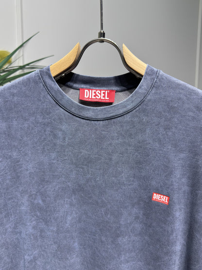 DIESEL Logo Printed Washed Blue Tshirt For Men