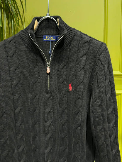 Polo Ralph Lauren Black Cable-Knit Quarter-Zip For Men