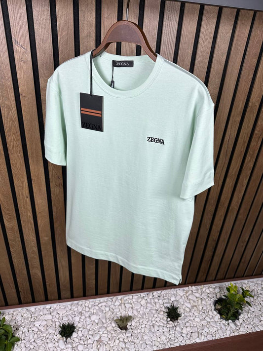 ZEGNA Embroidered Logo Mint Green Tshirt For Men