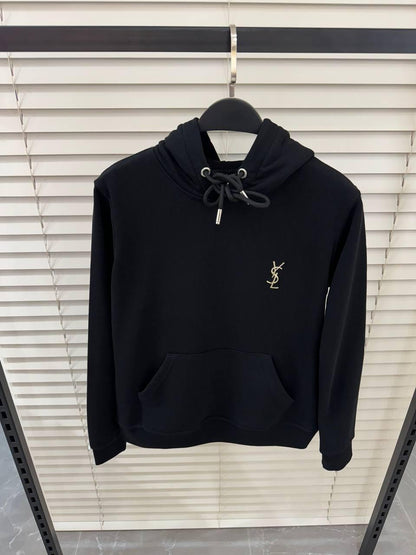 YSL Gold Metal Logo Black Hoodie For Women