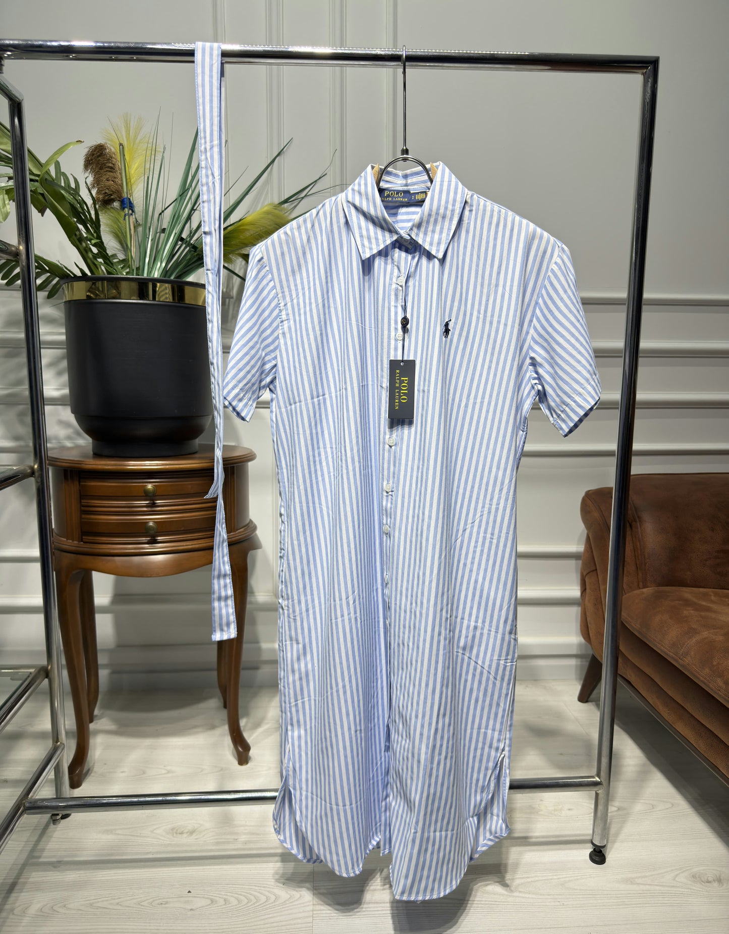 Striped Belted Shirt Dress For Women