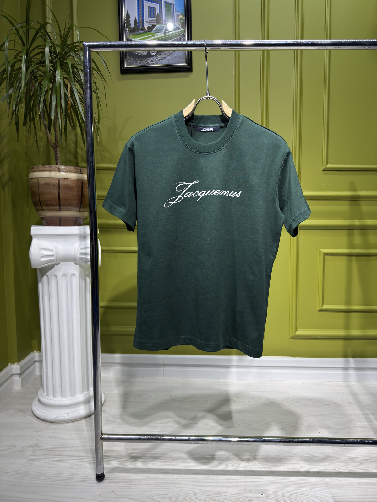 Jacquemus Logo Printed Dark Green Tshirt For Men
