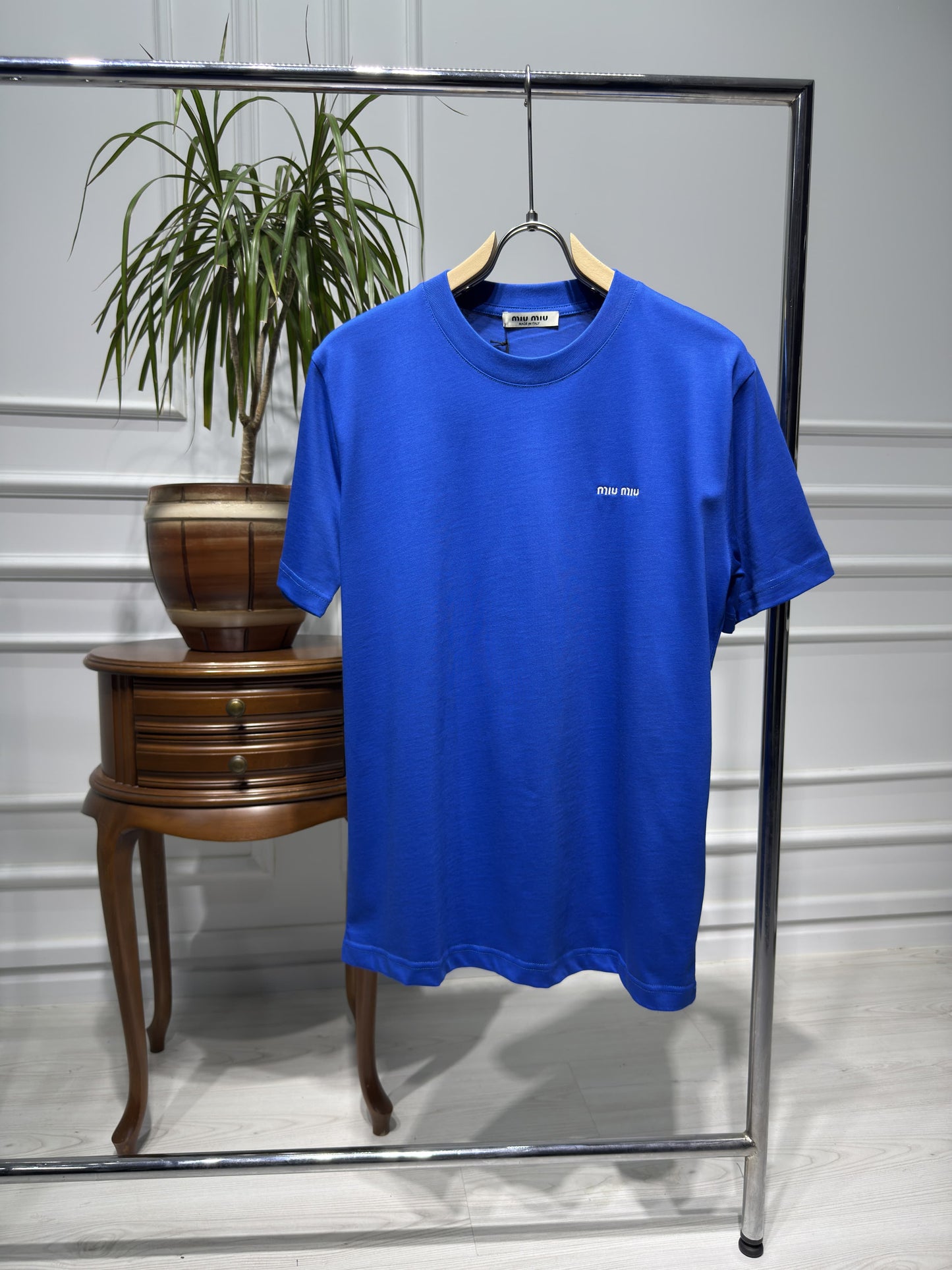 Miumiu Embroidered Logo Blue Tshirt For Men