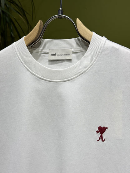 Ami Paris Embroidered Logo White Tshirt For Men
