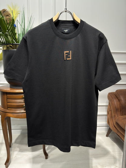 FF Embroidered Brown Logo Black Tshirt For Men
