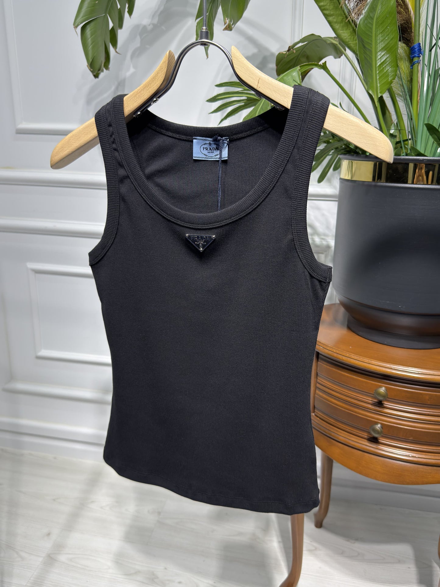 Black Ribbed Tank Top for Women