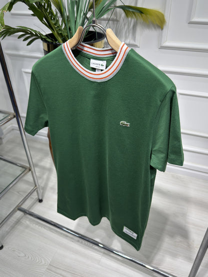 Made In France Stripe Neck Slim fit Green Tshirt For Men