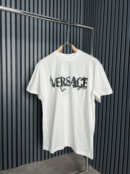 Versace Logo Printed White Tshirt For Men