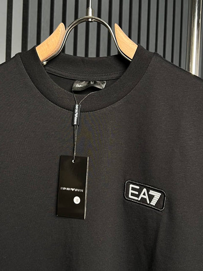 EA7 Black Tshirt Shoulder Logo For Men