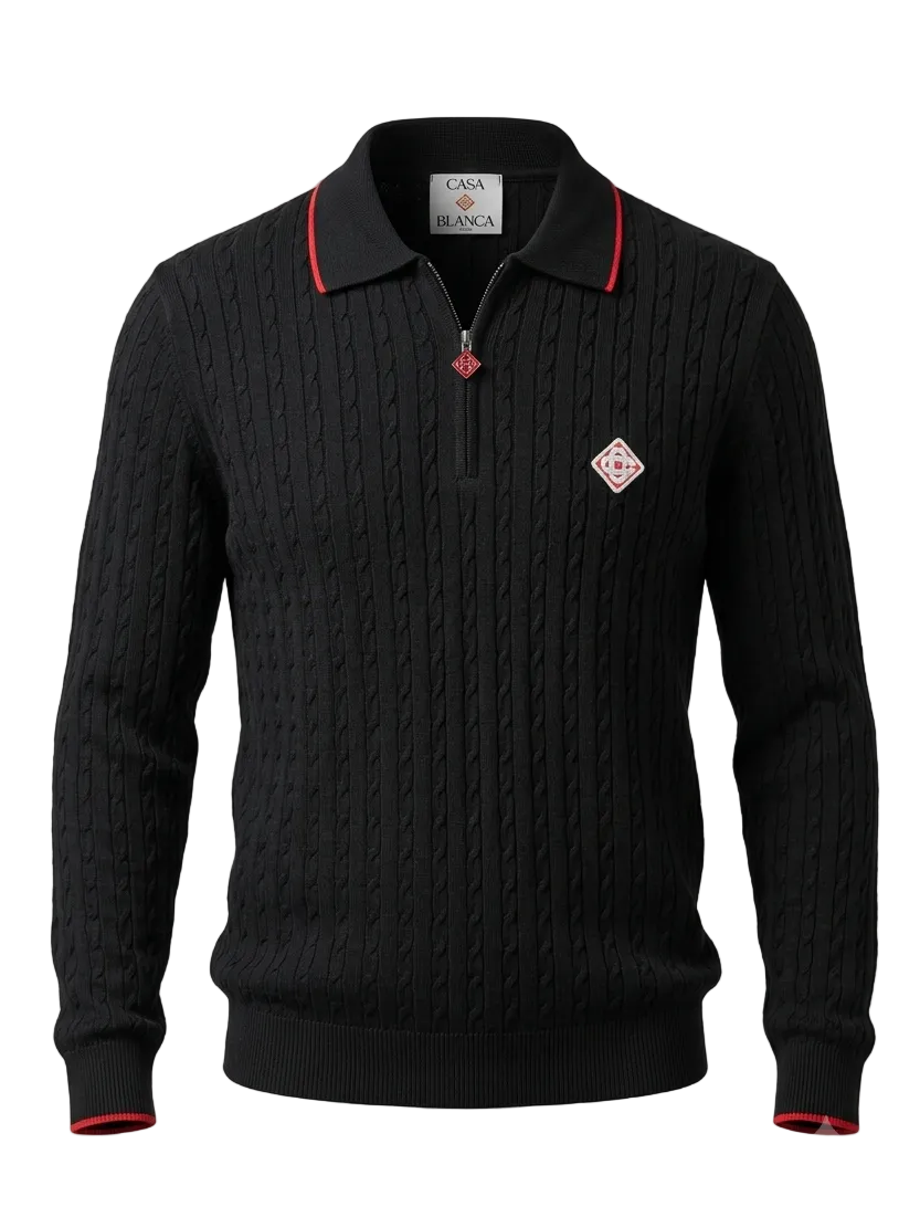 Casablanfa Black cable-knit Polo for Men