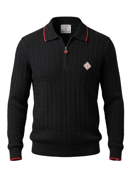 Casablanfa Black cable-knit Polo for Men