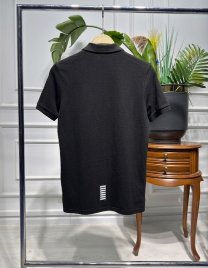 EA7 Rubber Logo Black Polo Slimfit Tshirt For Men