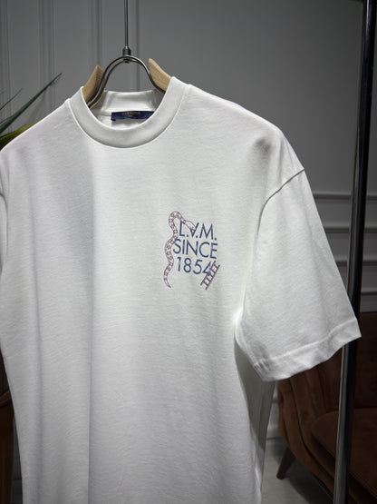 LV Logo Printed White Tshirt For Men