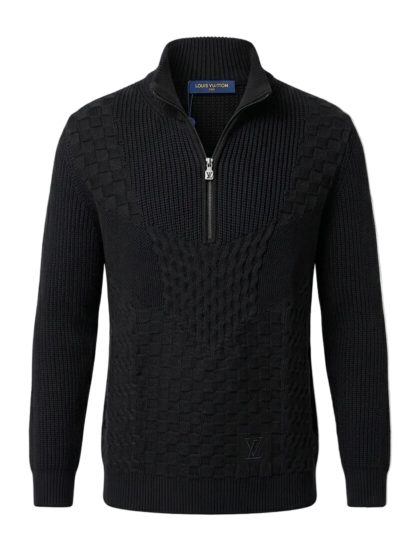 LV Half-Zip Knitted Signature Pullover in black For Men