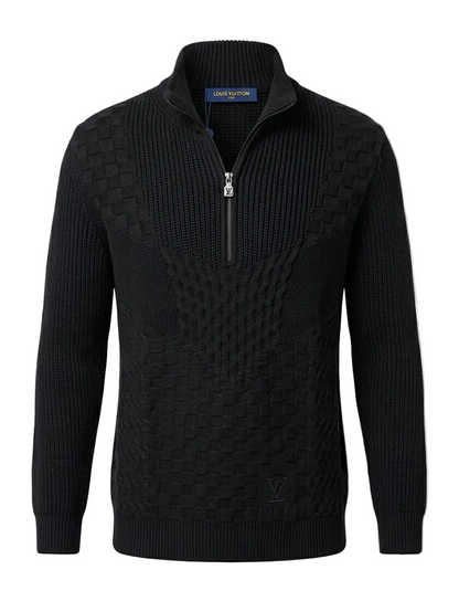 LV Half-Zip Knitted Signature Pullover in black For Men