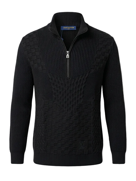 LV Half-Zip Knitted Signature Pullover in black For Men