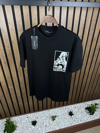 Versace Logo Printed Black Tshirt For Men