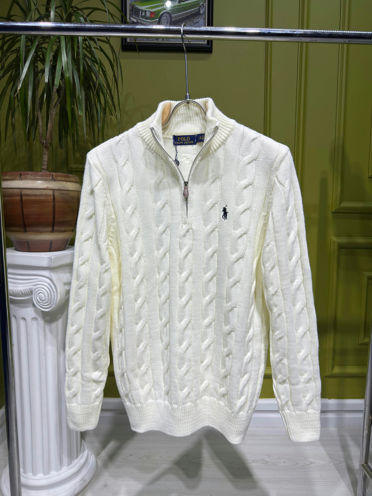 Polo Ralph Lauren Cream Cable-Knit Quarter-Zip For Men