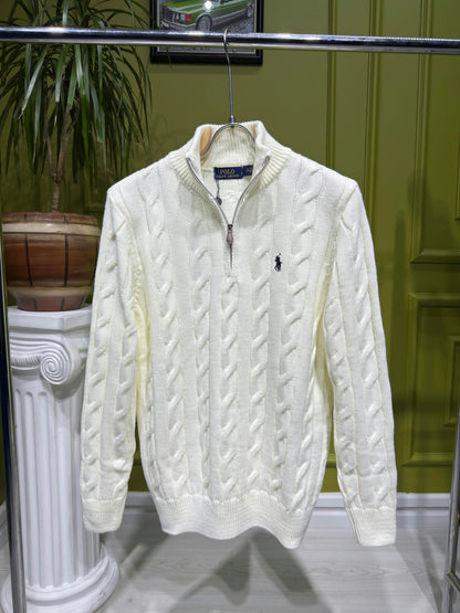 Polo Ralph Lauren Cream Cable-Knit Quarter-Zip For Men